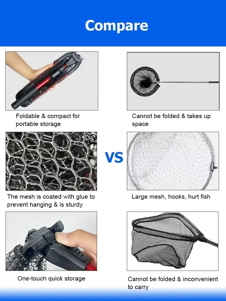 0.9/1.8/2.1/2.5/3.0 M Collapsible Fish Landing Net with Anti-Slip Telescoping Pole Rubber Handle for Kids Adults Saltwater Freshwater