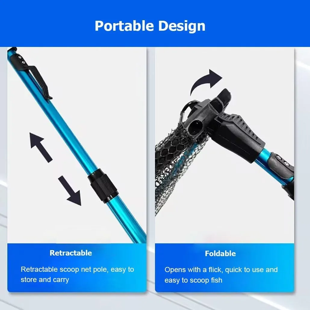 0.9/1.8/2.1/2.5/3.0 M Collapsible Fish Landing Net with Anti-Slip Telescoping Pole Rubber Handle for Kids Adults Saltwater Freshwater