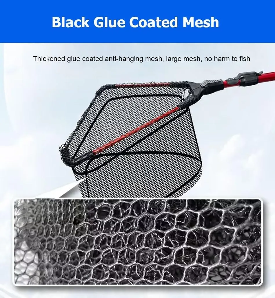 0.9/1.8/2.1/2.5/3.0 M Collapsible Fish Landing Net with Anti-Slip Telescoping Pole Rubber Handle for Kids Adults Saltwater Freshwater