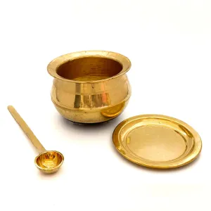 1 Liter South Indian Traditional Paruppu Uruli,Pure Bronze Cooking Handi Pot,Bronze Dal Cooking Pot with Lid and Ladle,Kansa Patra Kancina,Pure Bronze Cookware Collection