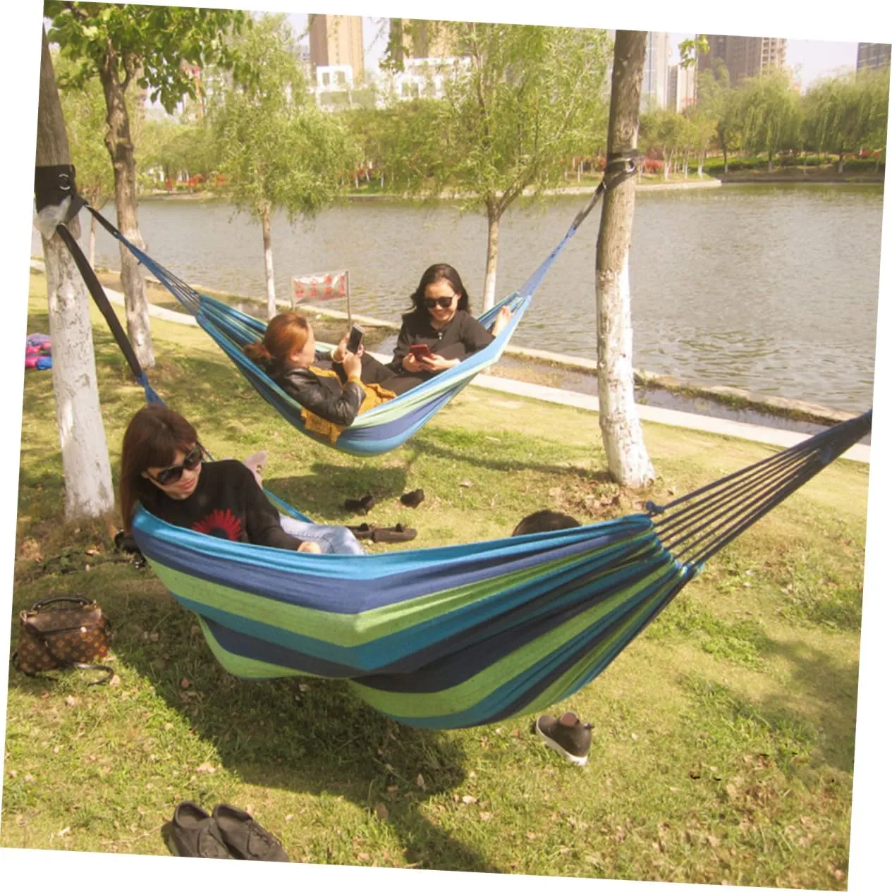 1 Set Canvas Hammock Patio Hammock Outdoor Hammock Double Hammock Hammack Outdoor Hammock Indoor Hammock Tent Hammock for Camping Hammock for Outside Portable The Swing Travel (Blue 260X150CM)