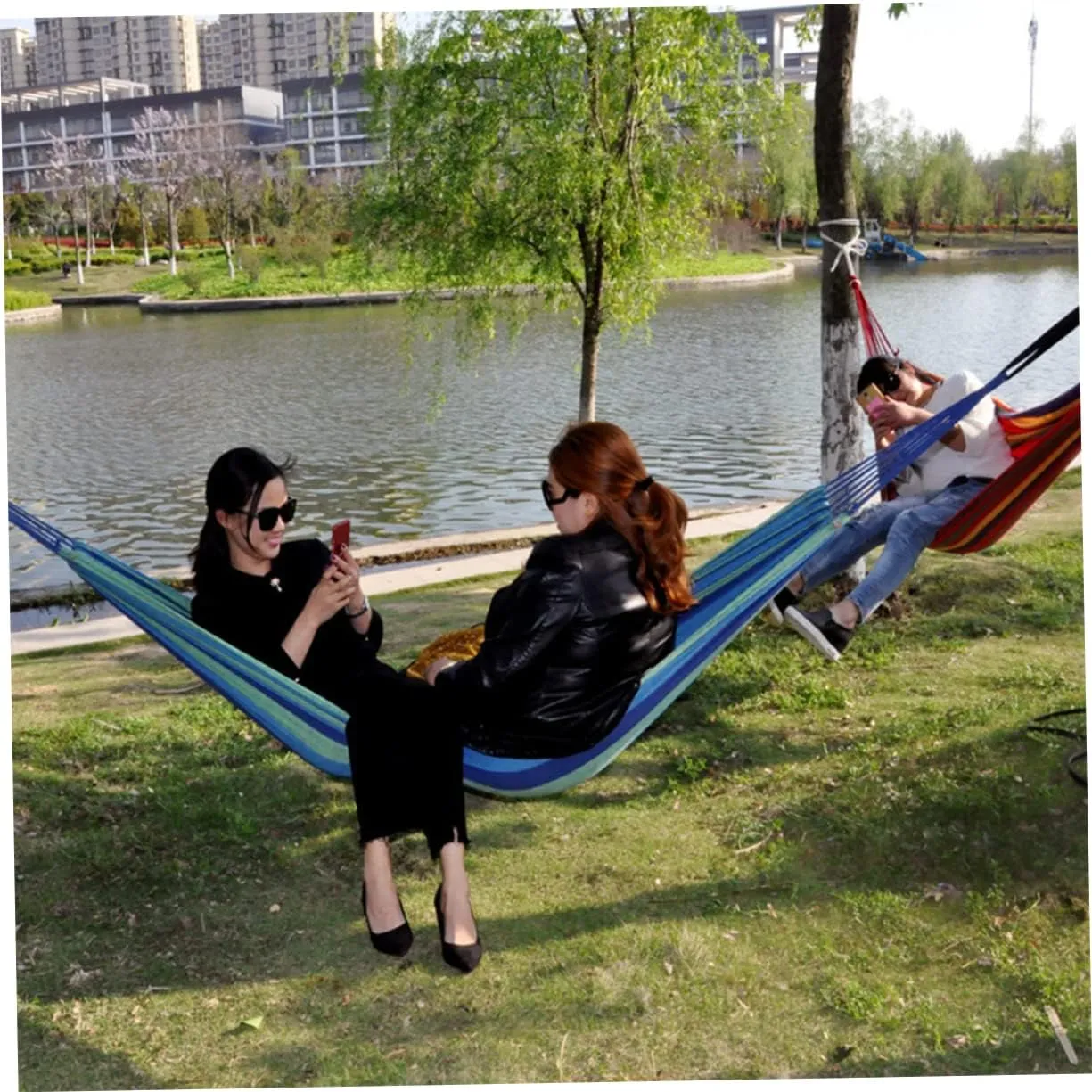 1 Set Canvas Hammock Patio Hammock Outdoor Hammock Double Hammock Hammack Outdoor Hammock Indoor Hammock Tent Hammock for Camping Hammock for Outside Portable The Swing Travel (Blue 260X150CM)