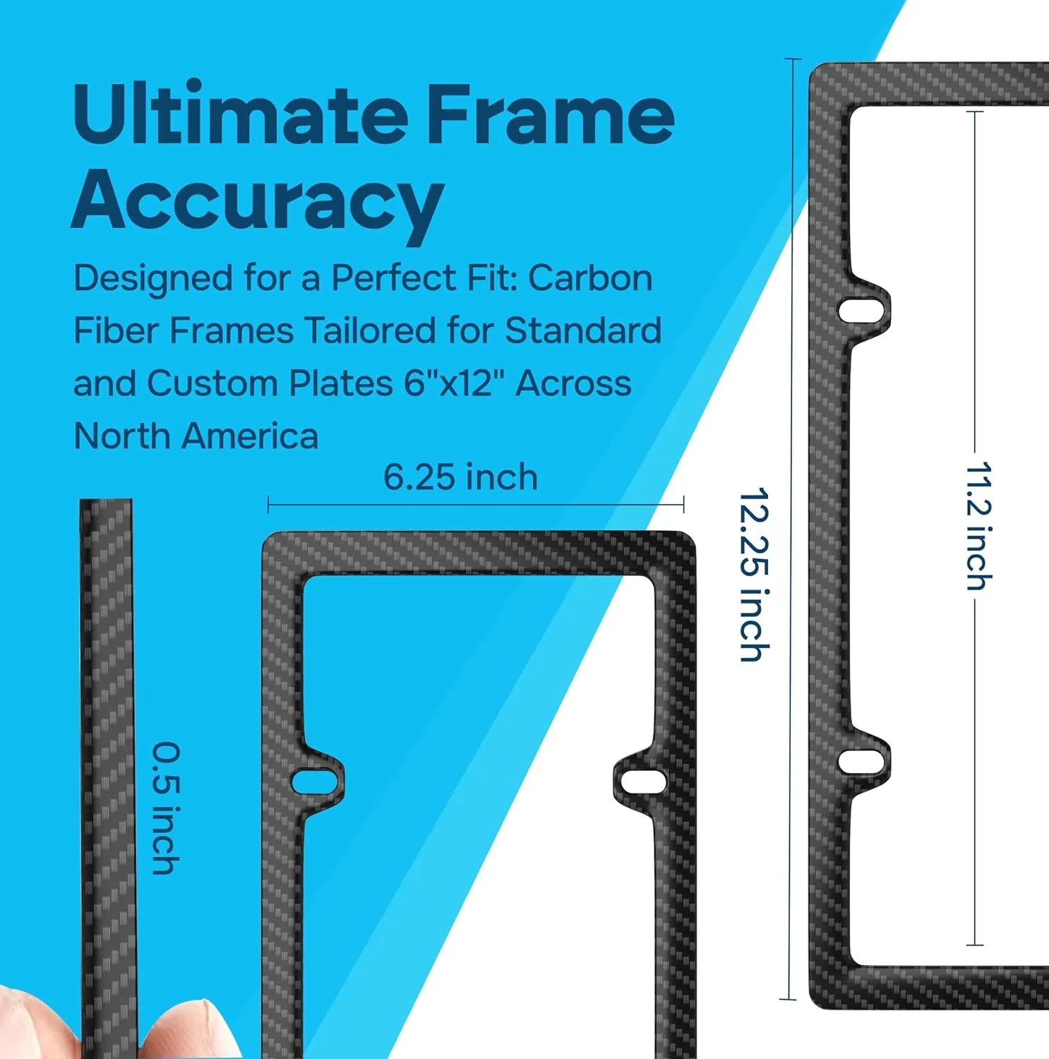 100% Real Carbon Fiber License Plate Frame Rattle Proof, Sleek, Lightweight, Rust-Proof, and Durable Car Plates Frame Black License Plate Frames with Complete Mounting Hardware-1 Pack 4 Hole