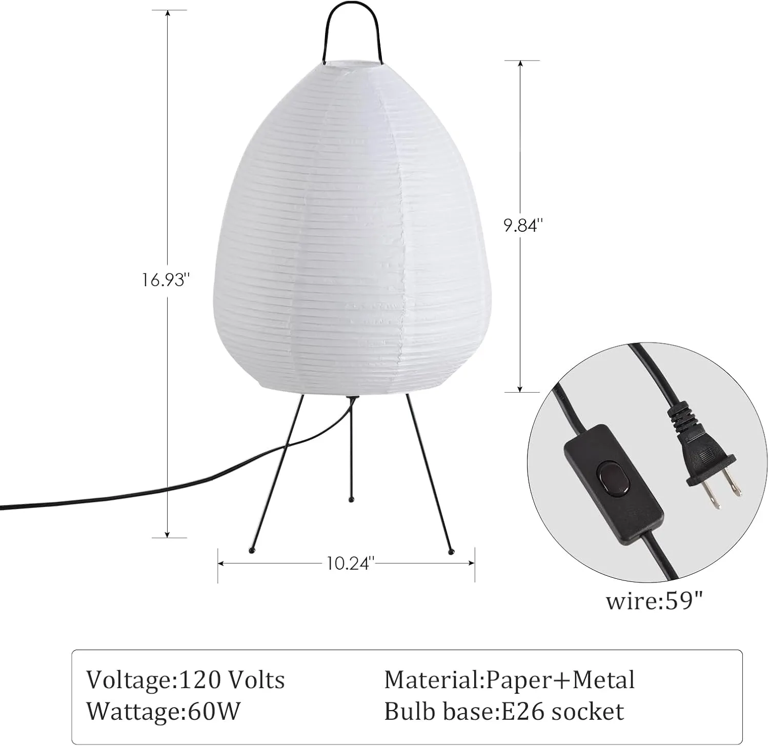 10.23" Desk Light Rice Paper Table Lantern,Nordic Design Rice Paper Floor Lamp,of Mini malist Bedside Living Room Table Lamps