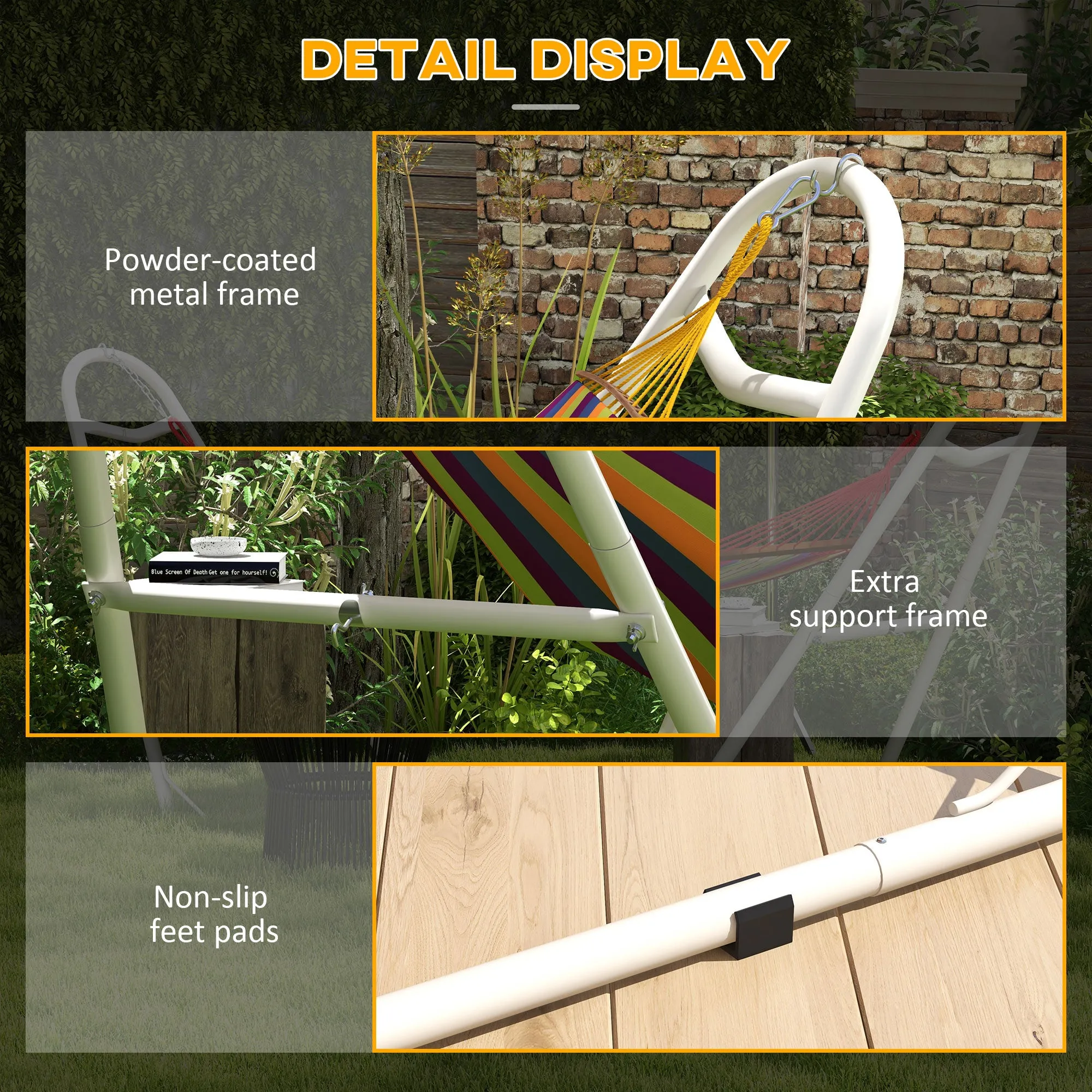 10.3' Steel Hammock Stand, Portable Adjustable, 550 lbs. Capacity, Weather Resistant, White