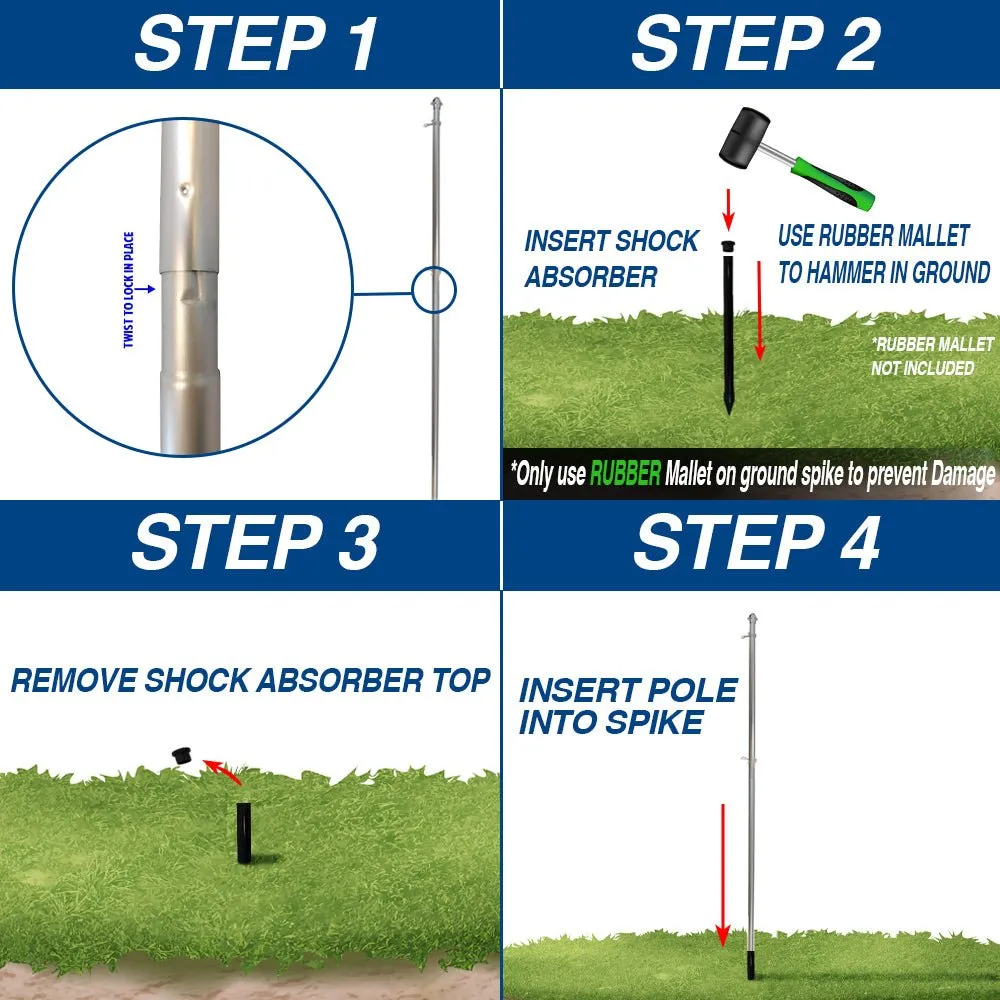 10ft Aluminum (White) Outdoor Pole with Ground Spike