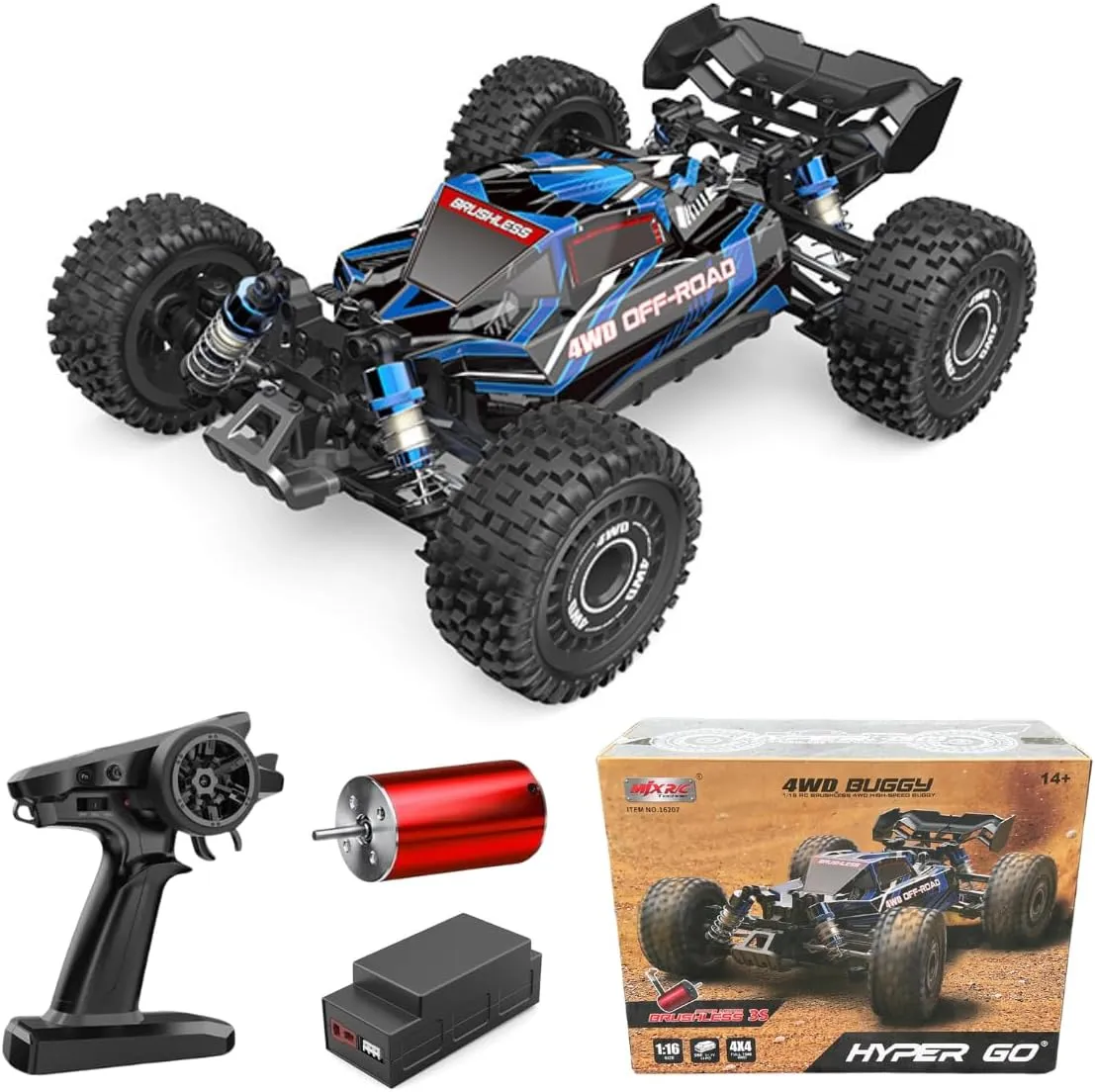1/16 Brushless RC Cars, 16207 with 3S Battery, 62KM/H Fast RC Truck, 4WD All-Road Remote Control Cars for Adults, 2.4G Electric Powered RC Hobby Grade Buggy