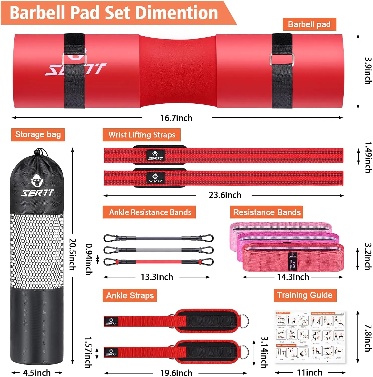 12Pcs Foam Barbell Pad Set for Squats, SERTT Hip Thrust Pad Gym Essentials Set for Workout, 1 Gym Pad, 1 Carry Bag, 2 Lifting Strap, 2 Ankle Cuffs, 3 Ankle Risistance Band, 3 Hip Resistance Bands