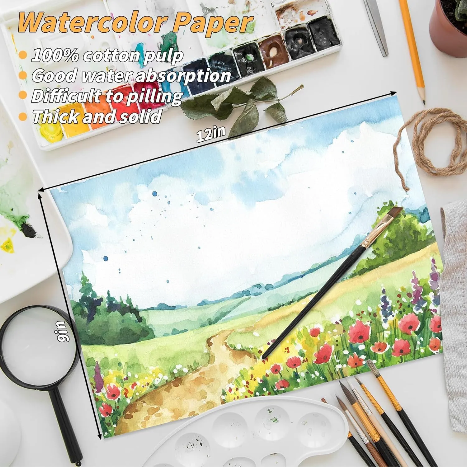 150 Sheets Cotton Watercolor Paper Pad-230GSM Art Paper-9 x 12 inch Painting & Craft Paper, Finger Paints, Watercolor, Tempera, Drawing, Art Room & Home School Crafts