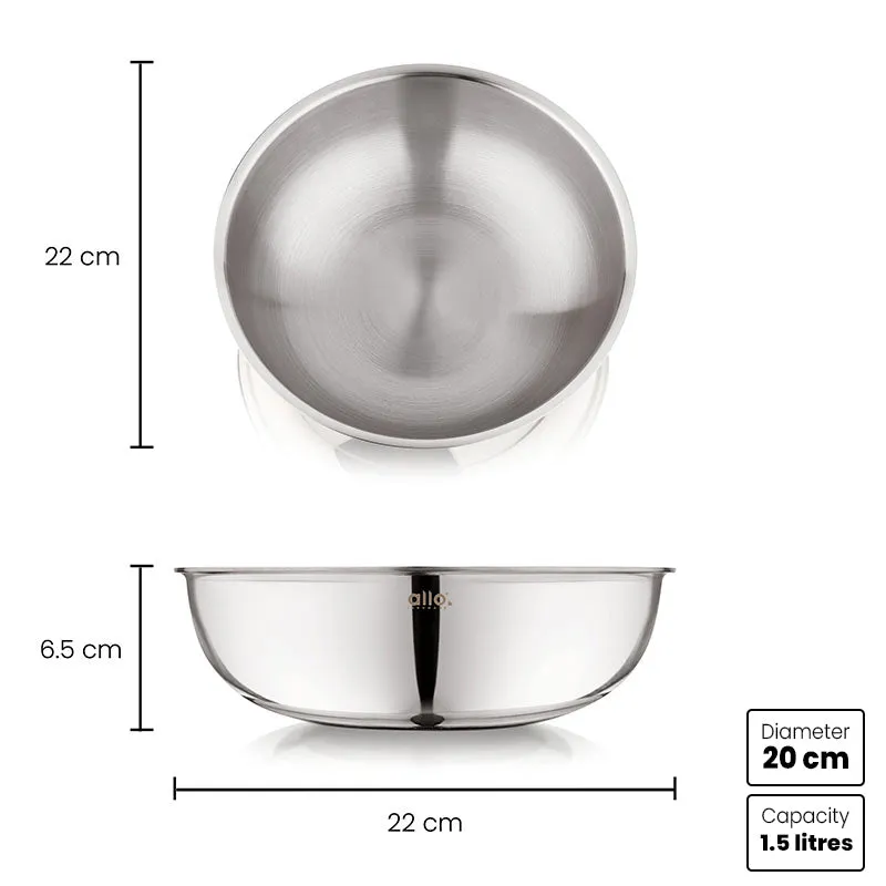 1.5L Allo CookSafe TriPly Tasla | Stainless Steel | Induction Friendly | Naturally Non-stick | 20cm