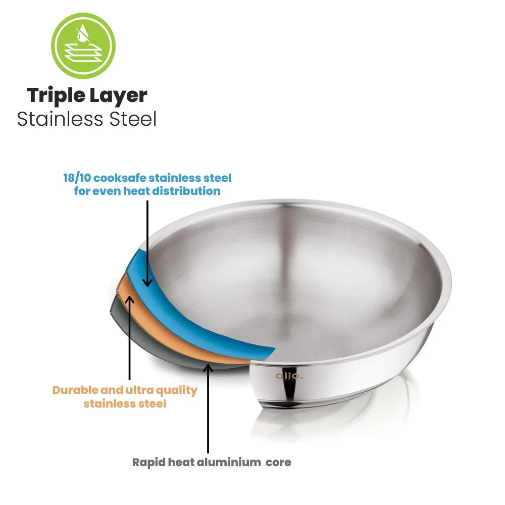 1.5L Allo CookSafe TriPly Tasla | Stainless Steel | Induction Friendly | Naturally Non-stick | 20cm