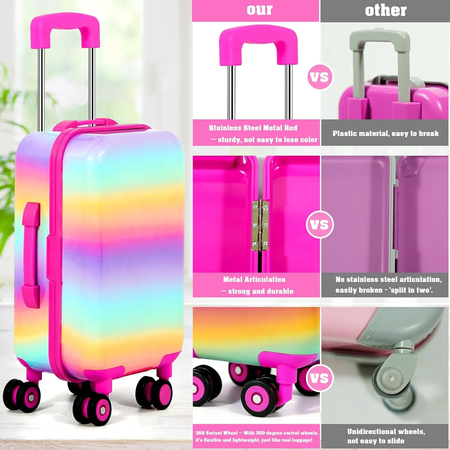 18-inch-Doll-Clothes and Accessories - Doll-Travel-Suitcase Luggage,Clothes and Shoes, Bag, Sunglasses, Camera, Passport, Notebook, Phone, pad Travel Gear Play Set Fit(No Doll)