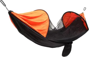 1Pc Portable Outdoor Camping Hammock with Bed Net Durable Design for Protection for Hiking and Picnics Black Orange