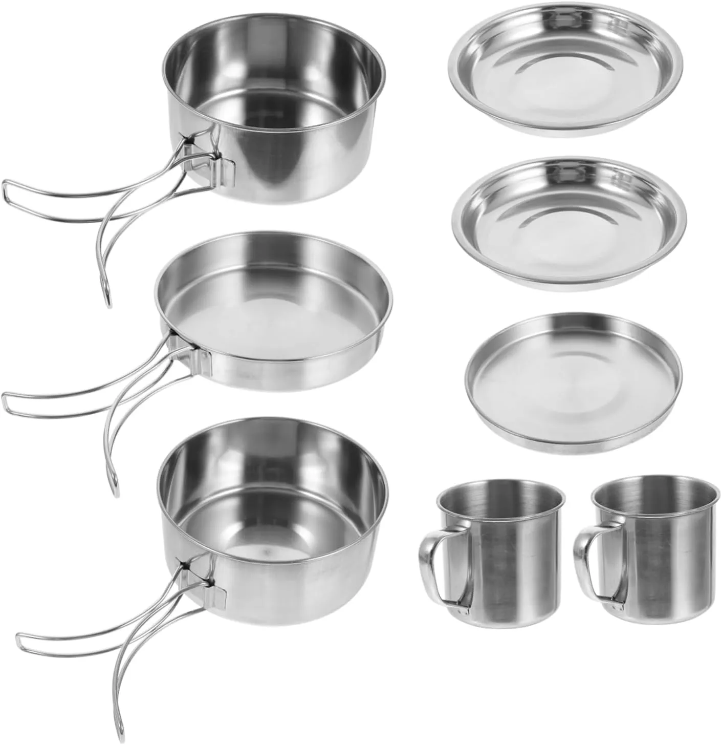 1set Camping Cookware Portable Outdoor Picnic Cookware Stainless Steel Pots and Frying Pan Transfer for Frying Stewing Boiling for Hiking and Camping
