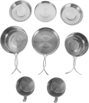1set Camping Cookware Portable Stainless Steel Picnic Cooking Utensils Foldable Handle for Hiking BBQ and Outdoor Activities Lightweight and Heat Efficient Kit