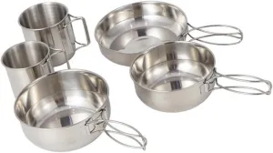 1Set Camping Tableware Set Portable Outdoor Cookware Kit with Frying Pan Bowls and Cups Handles for for Hiking Picnics and Bbqs