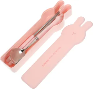 1set Cartoon Portable Cutlery Set Stainless Steel Utensils Case Compact Travel Spoon and Chopsticks for School Picnic and Outdoor Dining