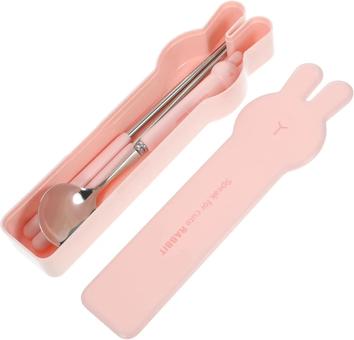 1set Cartoon Portable Cutlery Set Stainless Steel Utensils Case Compact Travel Spoon and Chopsticks for School Picnic and Outdoor Dining