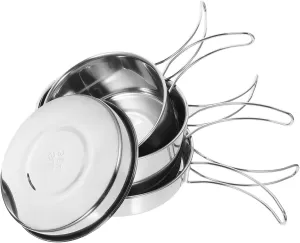 1Set Outdoor Cookware Stainless Steel Camping Cookware Kit with Portable Design Picnic Pot Pan for Hiking Backpacking and Outdoor Adventures