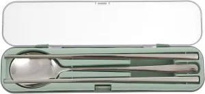 1Set Portable Stainless Steel Cutlery with Storage Box Travel Utensils for Outdoor Dining Includes Chopsticks and Spoon Convenient for Picnics and Camping