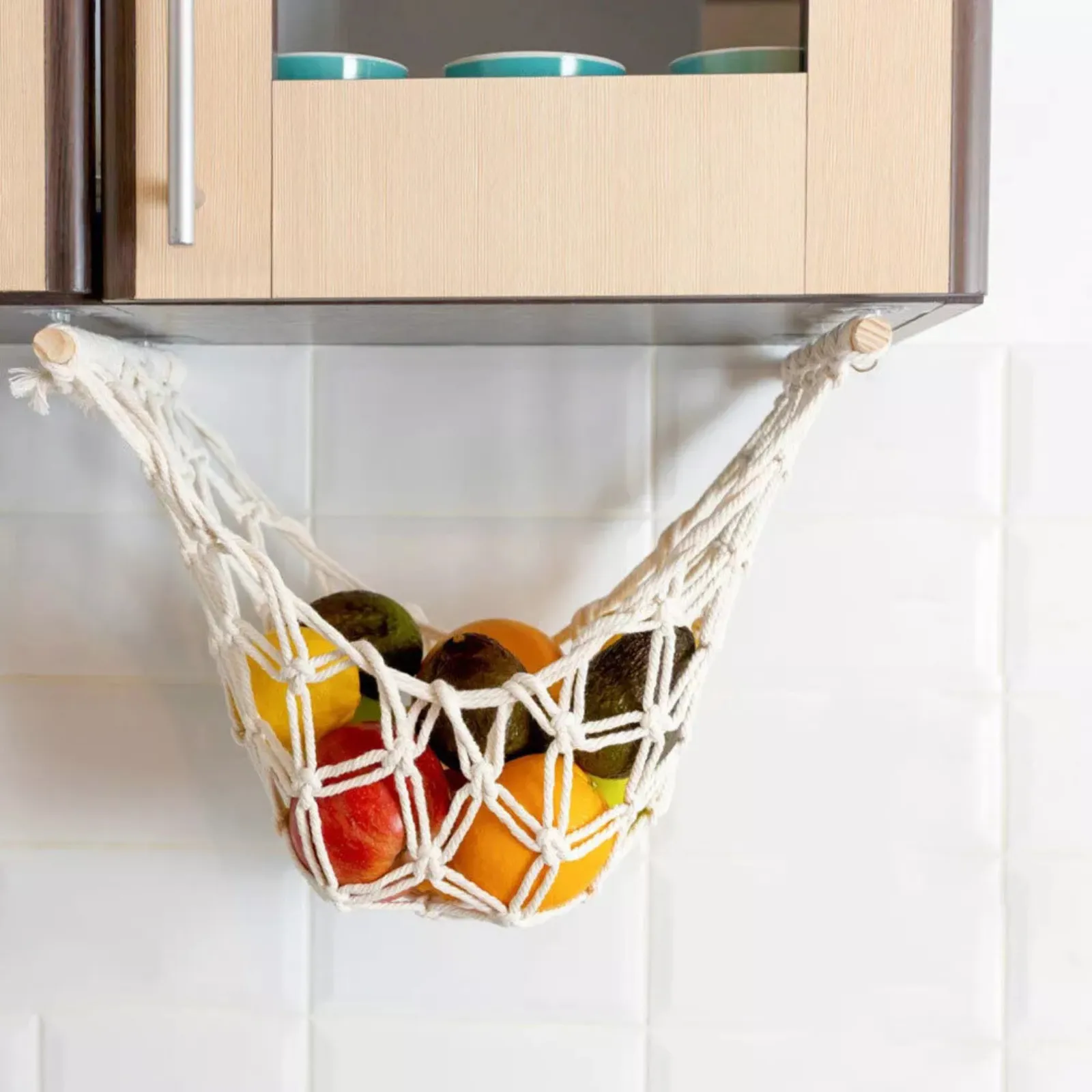 #2   4*Hooks Hammock Basket Woven Fruit Holder Net Space Saving Fruit Vegetable