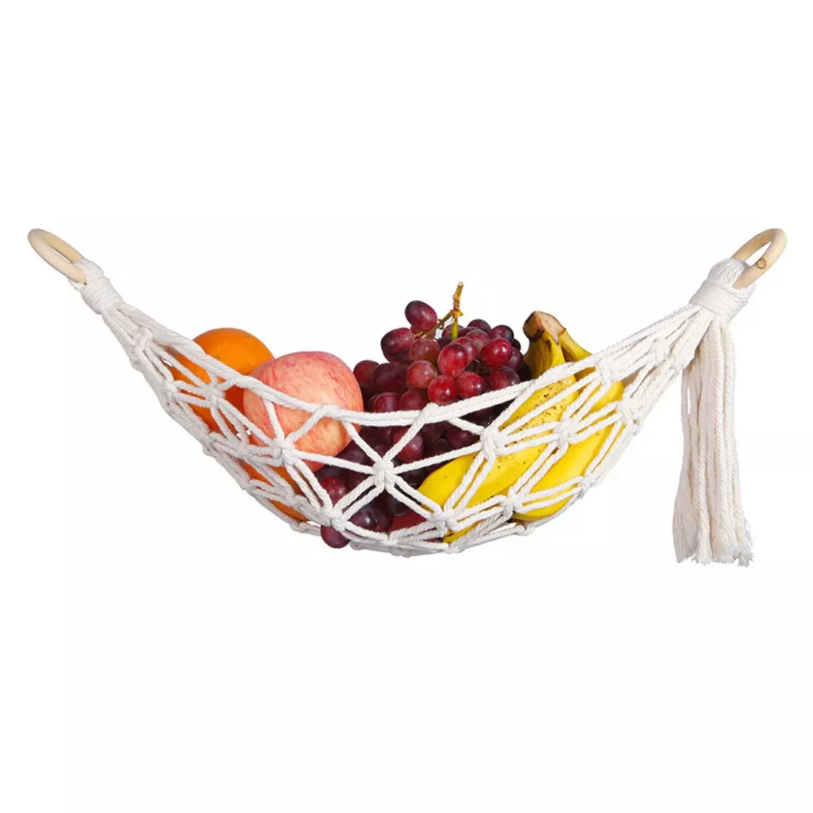 #2   4*Hooks Hammock Basket Woven Fruit Holder Net Space Saving Fruit Vegetable