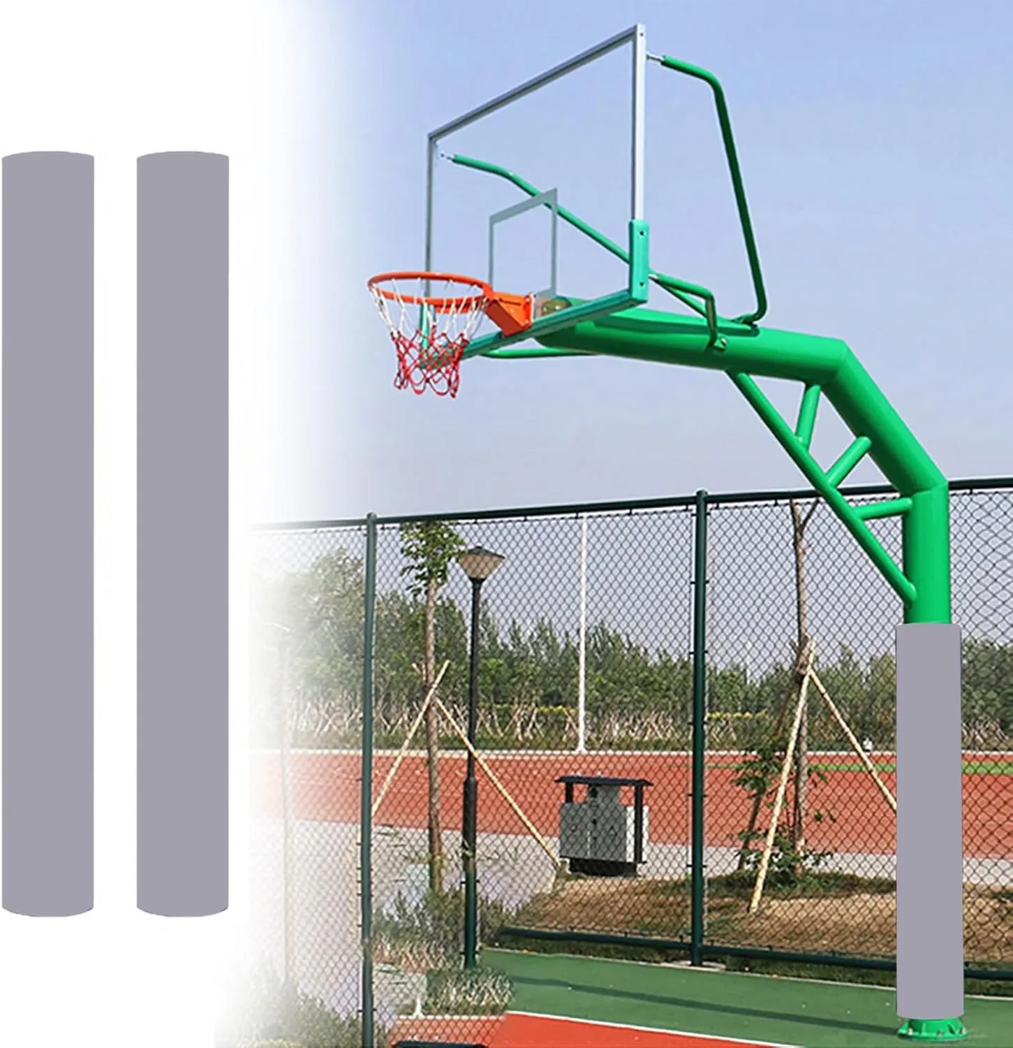 2 Pack Basketball Pole Pad Outdoor Indoor - All-Weather, Padding for Poles in Garage/Playground/Basement/Gym/Club, Weatherproof Basketball Hoop Protector Wrap-Around(Gray,Dia 114mm (4 1/2in))