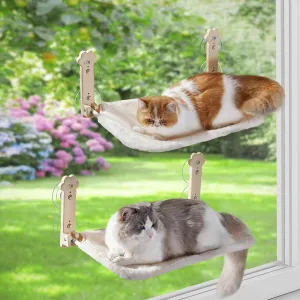 2 Pack Cat Window Perch, Foldable Cat Hammock with 8 Heavy Duty Suction Cups, Removable Washable Cover Cordless Window Bed for Indoor Cats Up to 44lbs, L