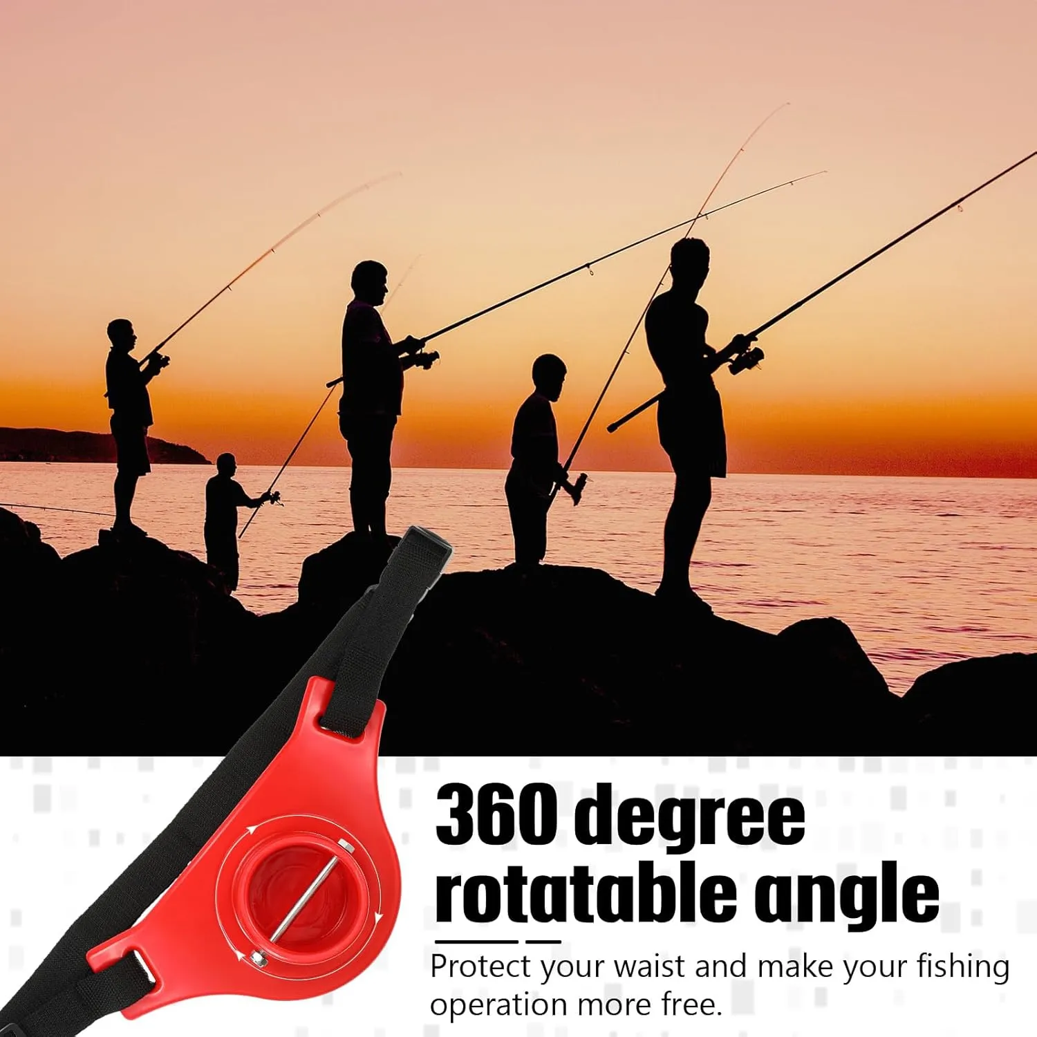 2 Pcs Fishing Rod Belt 2. 3 Inch Inner Dia Fishing Fighting Waist Belt Rod Holder, 360 Degree Adjustable