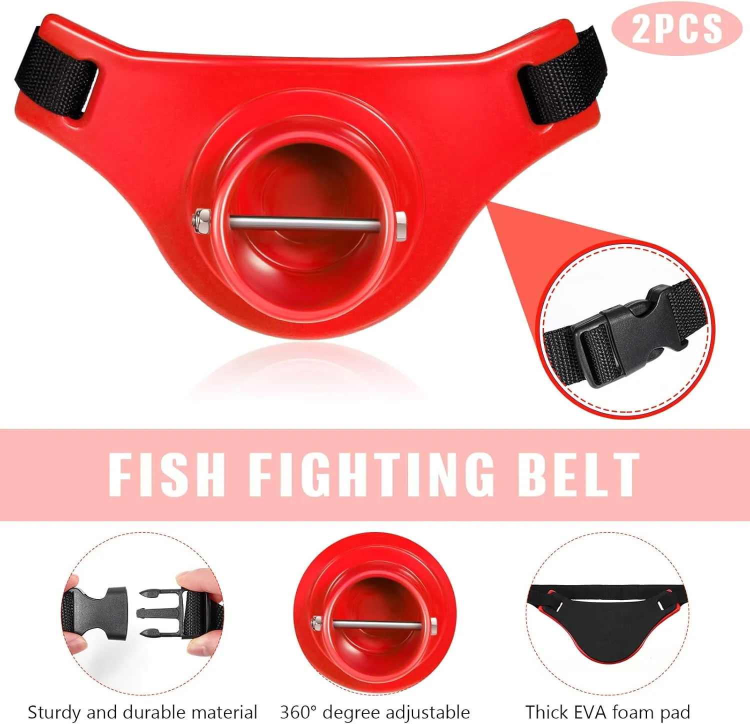 2 Pcs Fishing Rod Belt 2. 3 Inch Inner Dia Fishing Fighting Waist Belt Rod Holder, 360 Degree Adjustable