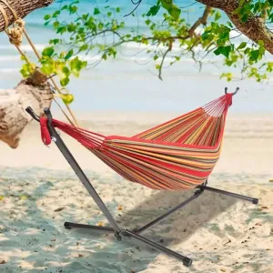 2-Person Hammock with Space Saving Steel Stand and Portable Carrying Bag, 48"W x 120" L, Red