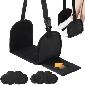 2-Piece Foot Hammocks for Travel with Eyeshades, Under Desk Hammock Set for Office & Flights, Adjustable, Portable