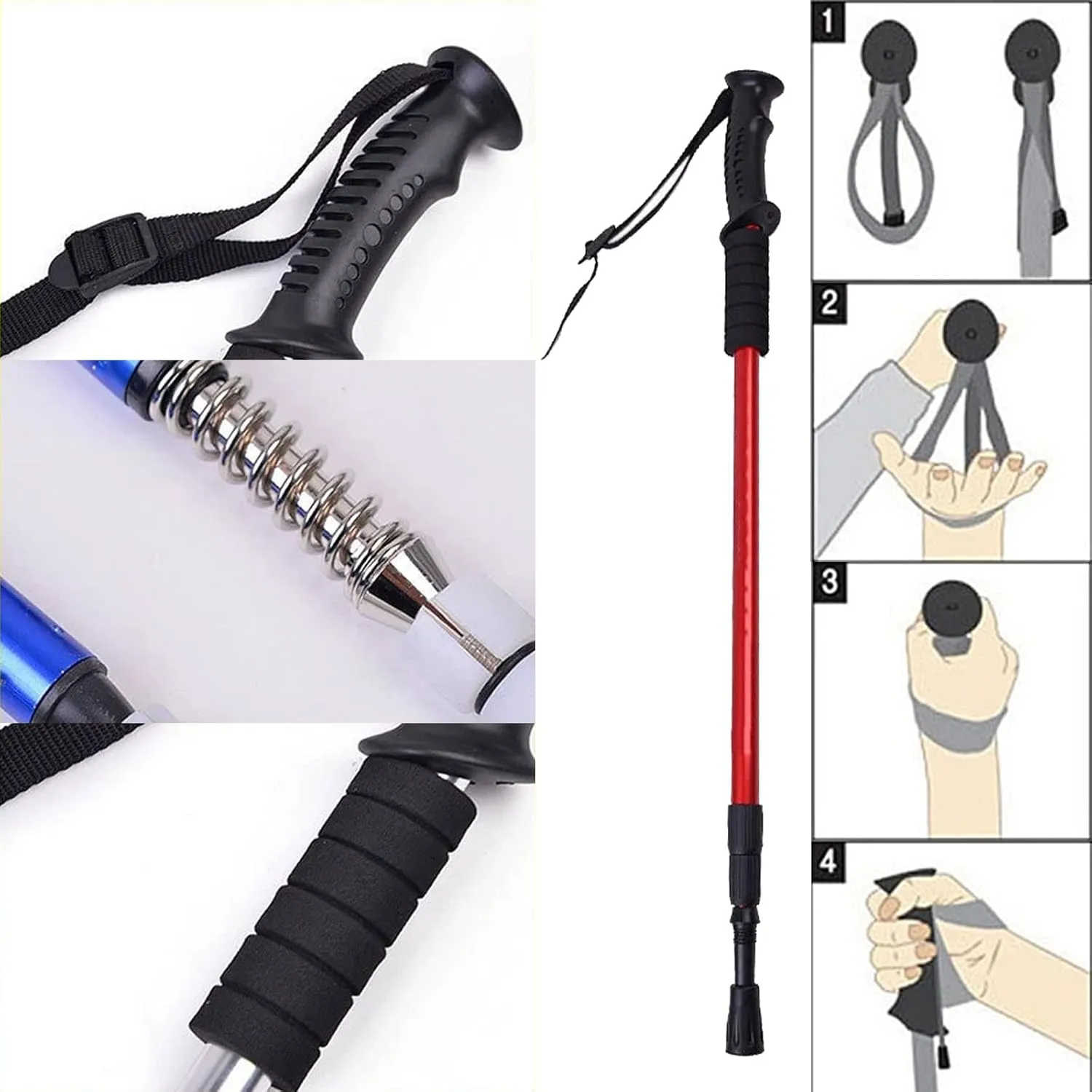 2 - Piece Set of 3 - Section Telescopic and Foldable Straight - Grip Hiking Poles, Great for All - Terrain Trekking