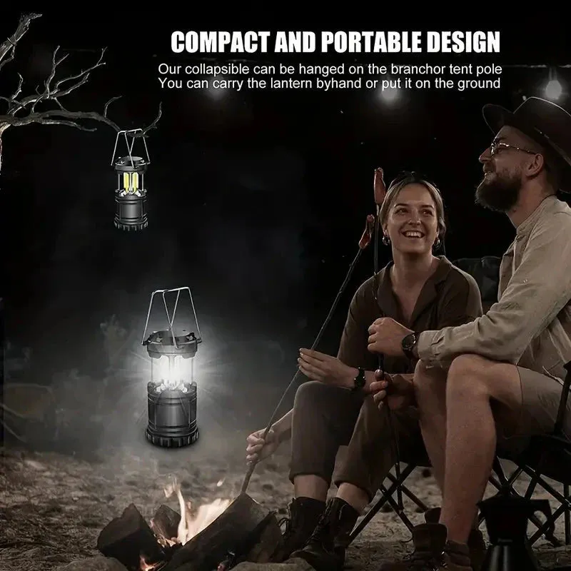 2-Pieces: Super Bright LED Camping Lantern - Portable and Collapsible Emergency Flashlight with Battery Power