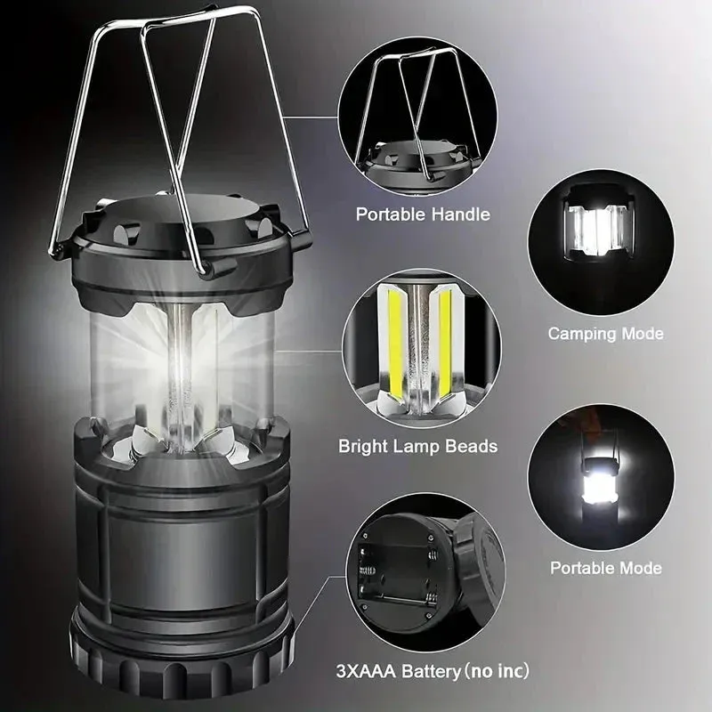 2-Pieces: Super Bright LED Camping Lantern - Portable and Collapsible Emergency Flashlight with Battery Power