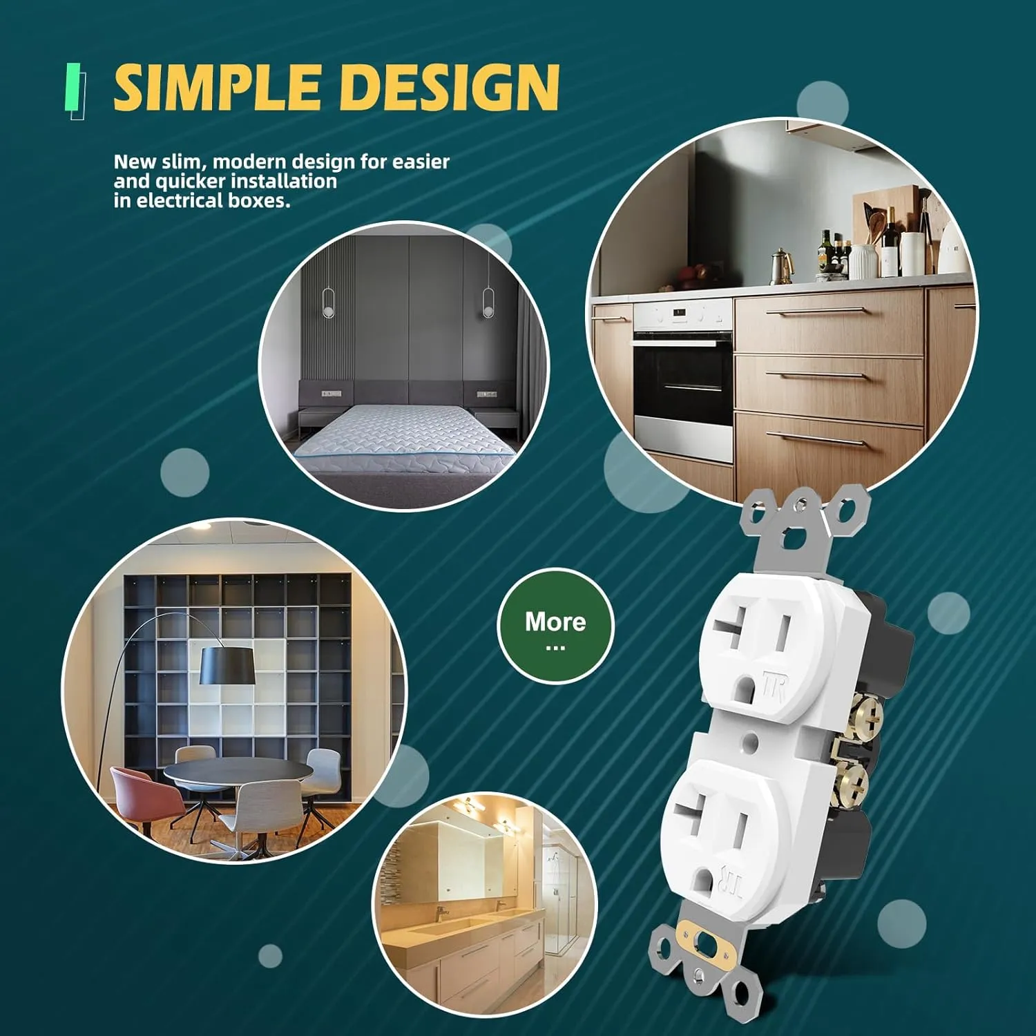 20 Pack Electrical Wall Outlet, 20A Tamper-Resistant Receptacle Outlet, 2 Pole 3 Wire, Self-Grounding, Duplex Receptacle for Residential and Commercial Use, UL Listed, White