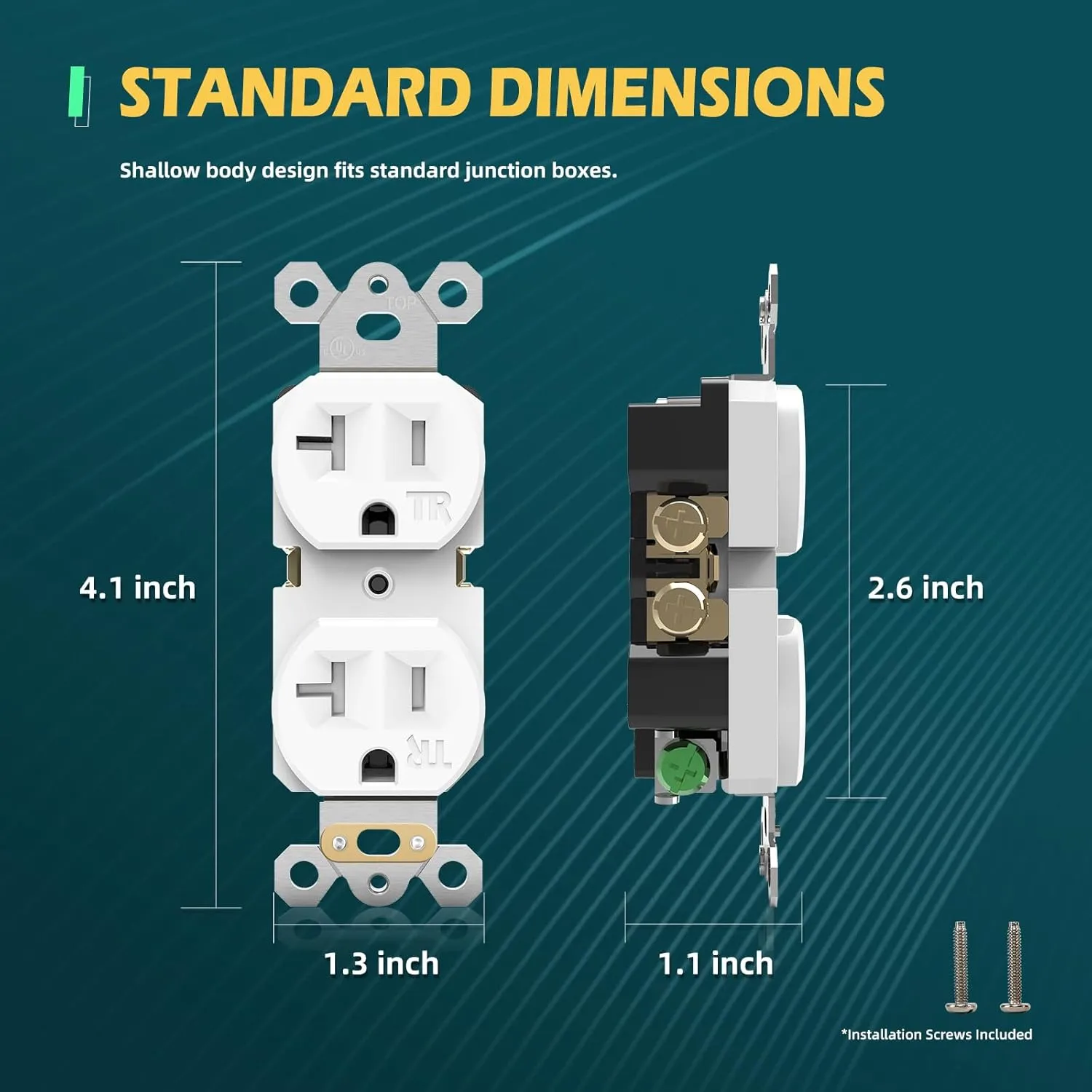 20 Pack Electrical Wall Outlet, 20A Tamper-Resistant Receptacle Outlet, 2 Pole 3 Wire, Self-Grounding, Duplex Receptacle for Residential and Commercial Use, UL Listed, White