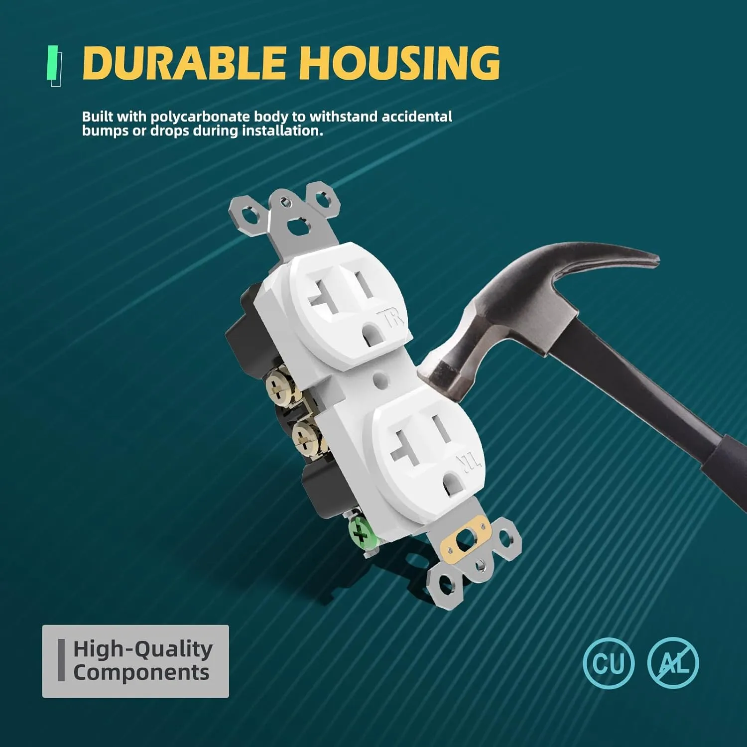 20 Pack Electrical Wall Outlet, 20A Tamper-Resistant Receptacle Outlet, 2 Pole 3 Wire, Self-Grounding, Duplex Receptacle for Residential and Commercial Use, UL Listed, White