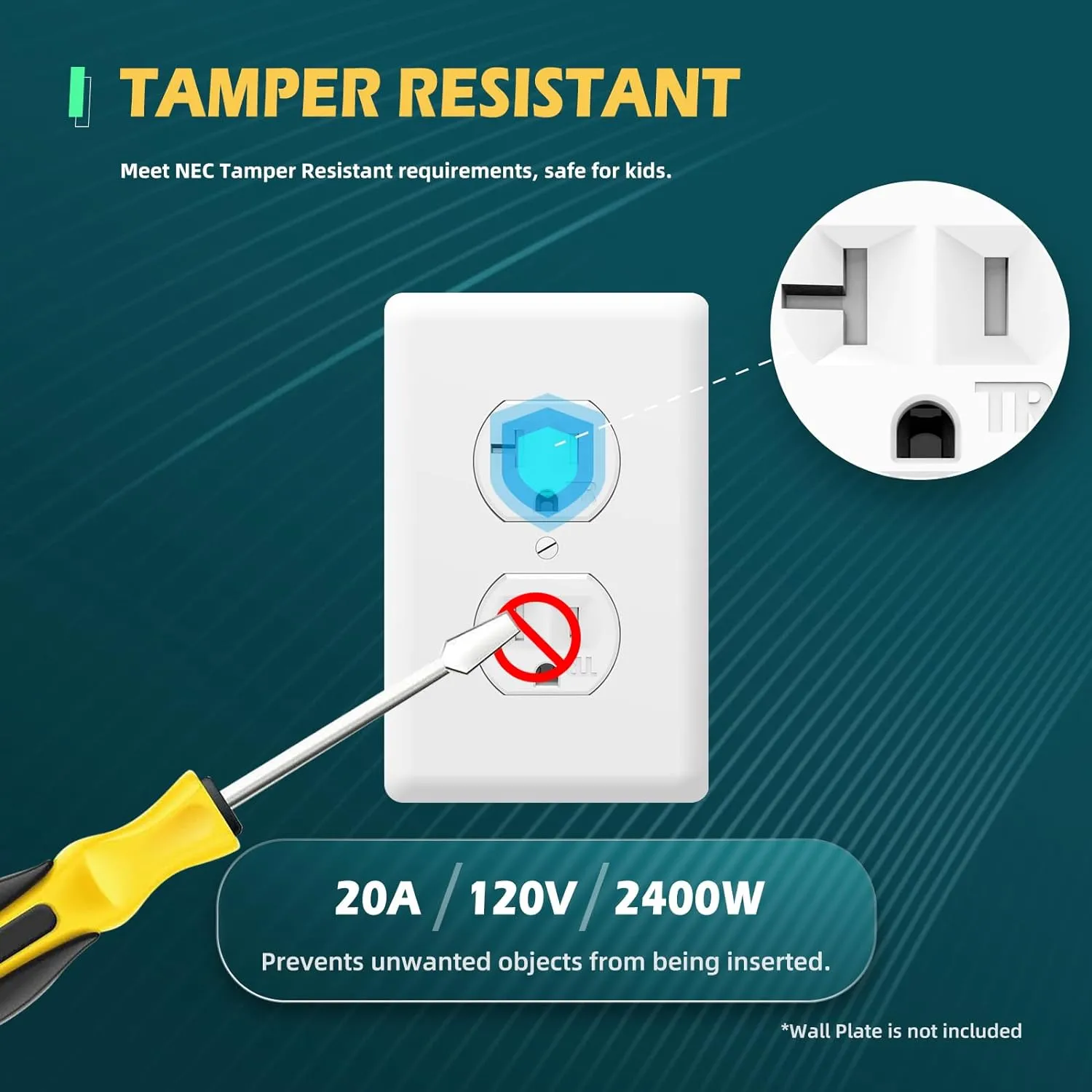 20 Pack Electrical Wall Outlet, 20A Tamper-Resistant Receptacle Outlet, 2 Pole 3 Wire, Self-Grounding, Duplex Receptacle for Residential and Commercial Use, UL Listed, White