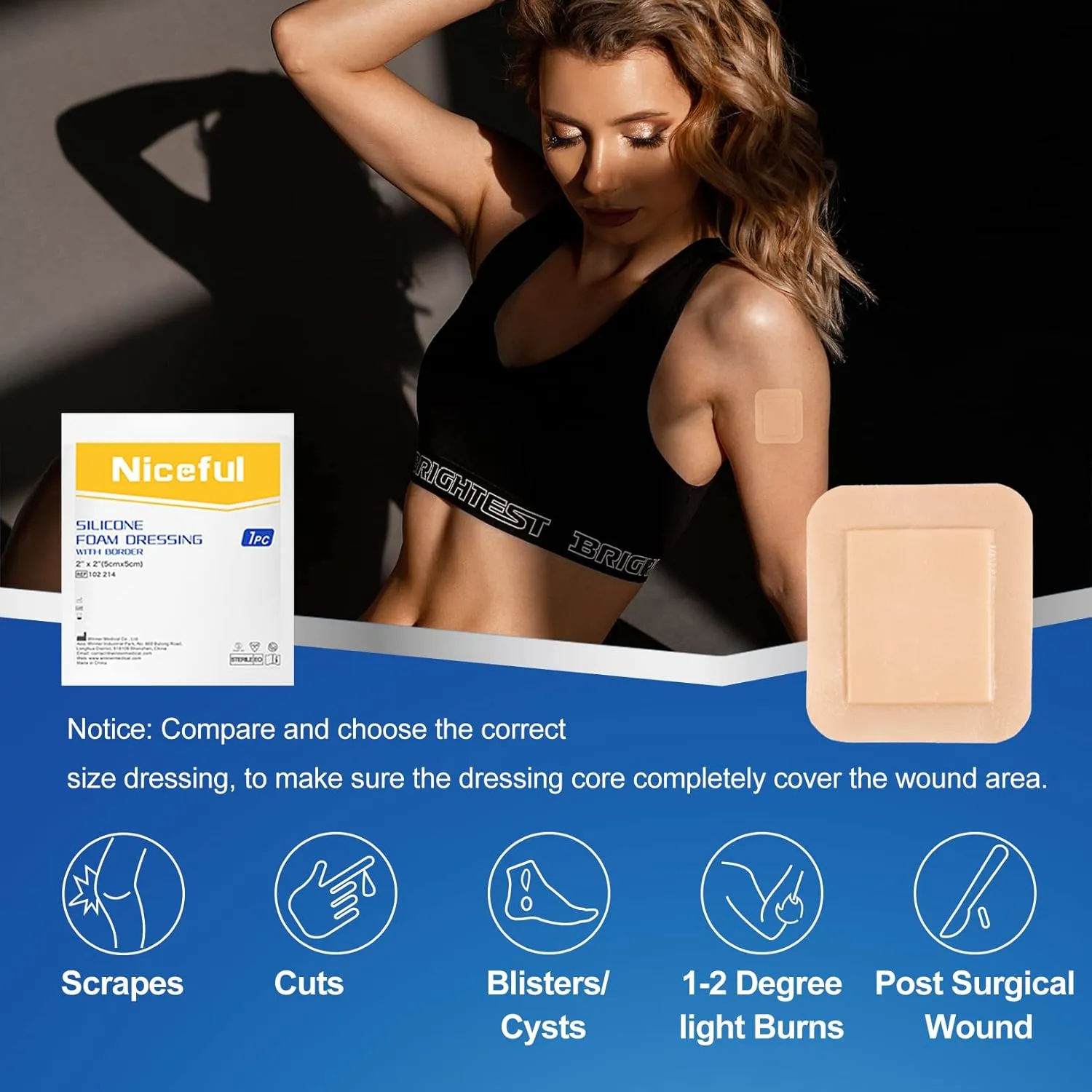 20 Packs Silicone Foam Dressing Gentle Border 2x2in, HSA FSA Eligible, Absorbent Silicone Bandages for Wounds, Waterproof Bed Sore Bandages Wound Dressing