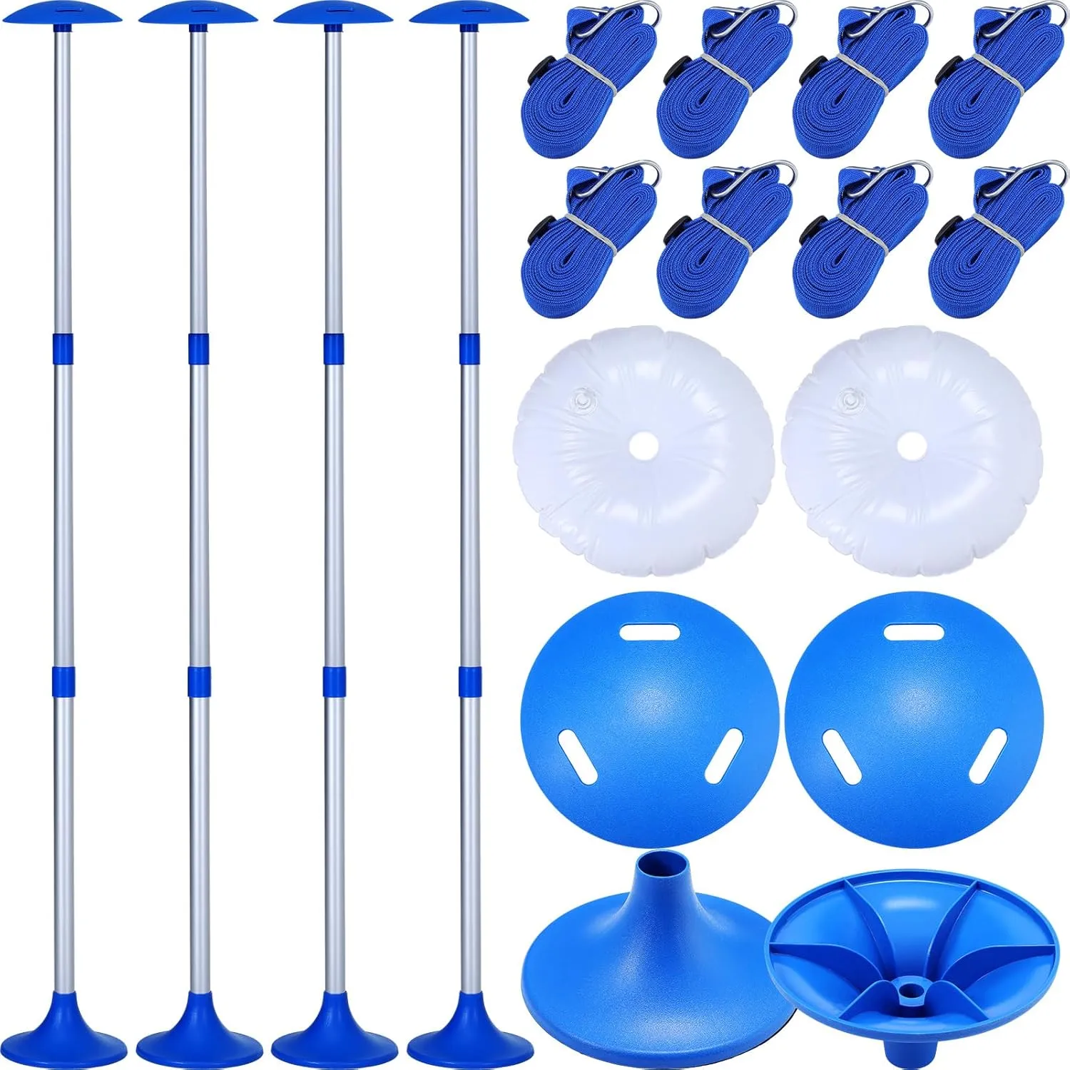 20 Pcs Boat Cover Support System Include 4 Telescopic Adjustable Height Aluminum Cover Support Poles 12 Webbing Straps 4 Weight Bag Hull Jon Boat Accessories(Blue)