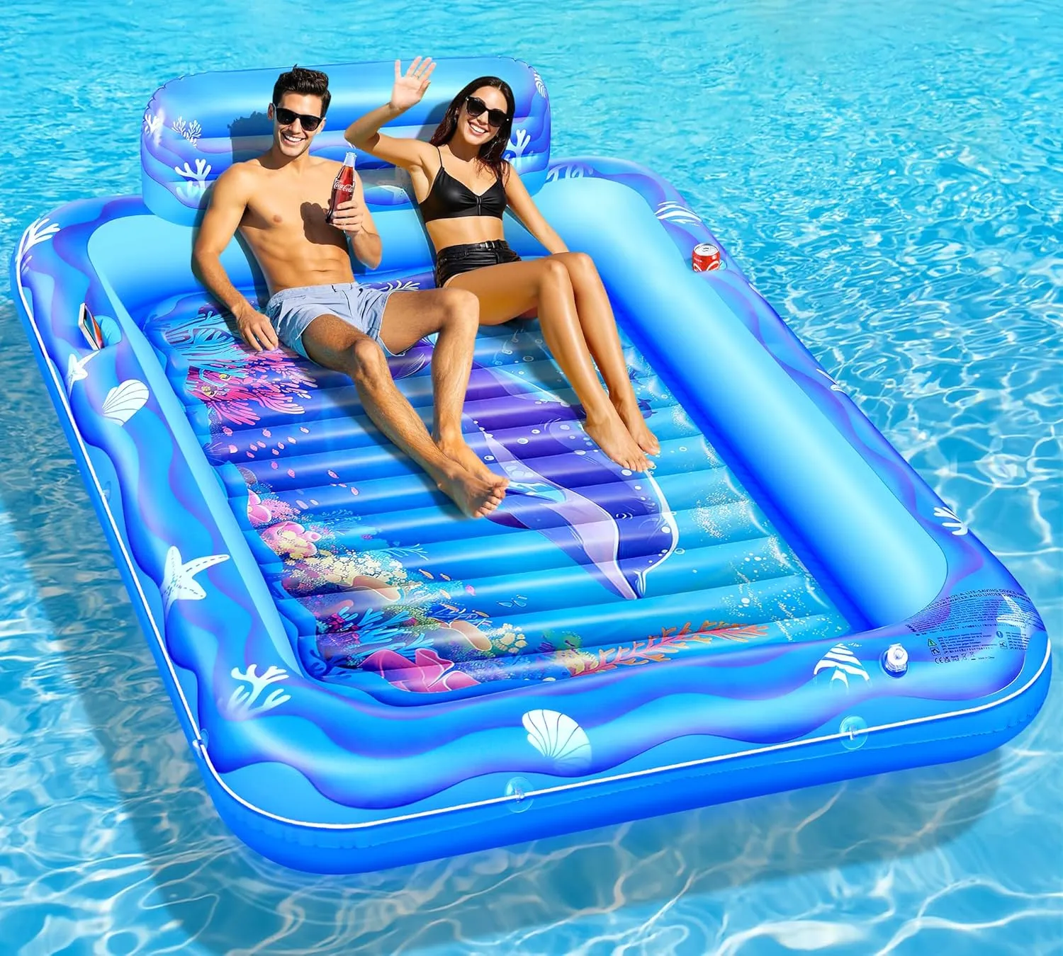 2025 Inflatable Tanning Pool for 2 Person, 81x60Inch Tanning Pool Lounger Float for Adults, Sunbathing Float Inflatable Water Tanning Bed with Cup Holder,Suntan Tub Personal Pool for Backyard