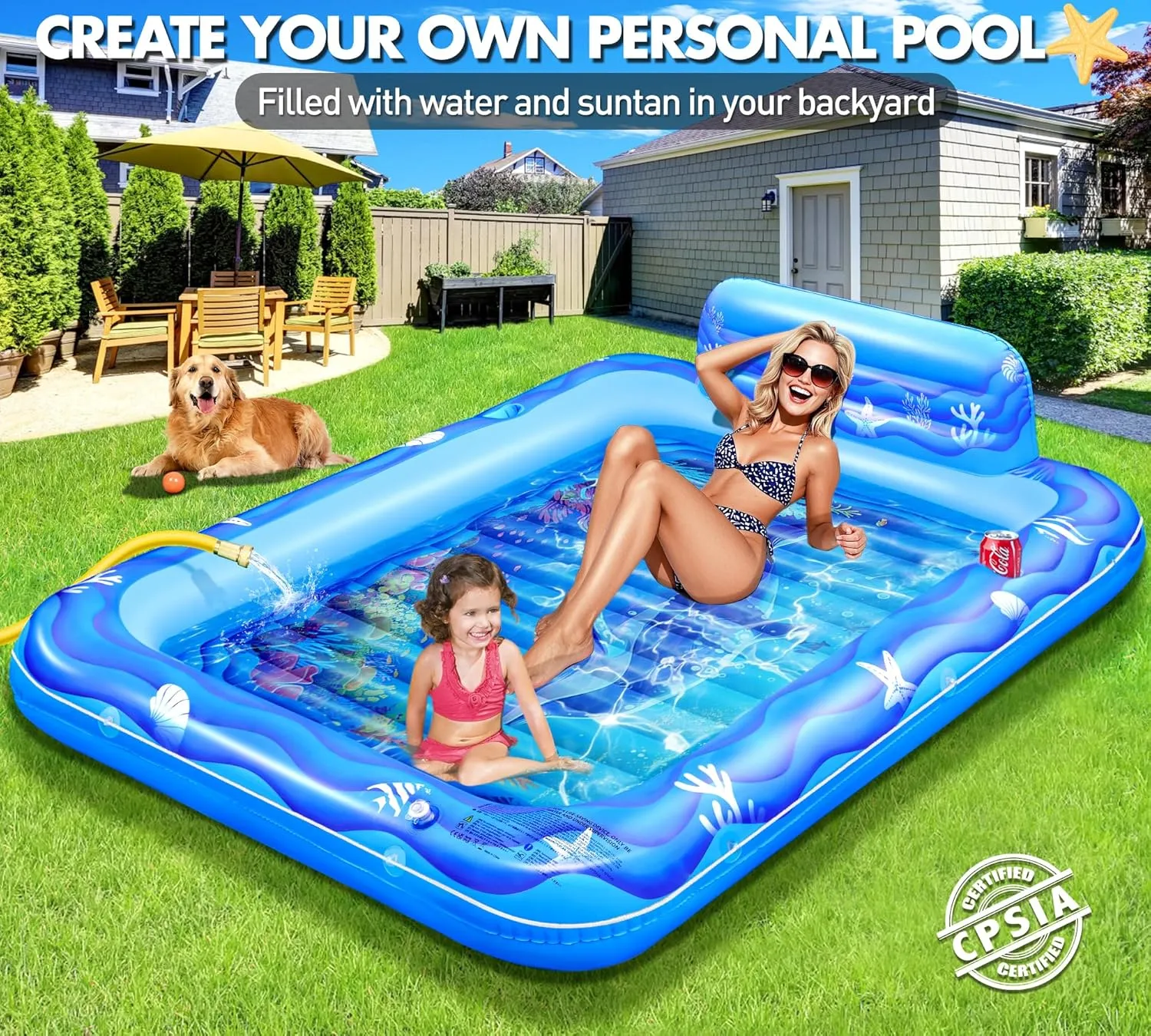 2025 Inflatable Tanning Pool for 2 Person, 81x60Inch Tanning Pool Lounger Float for Adults, Sunbathing Float Inflatable Water Tanning Bed with Cup Holder,Suntan Tub Personal Pool for Backyard