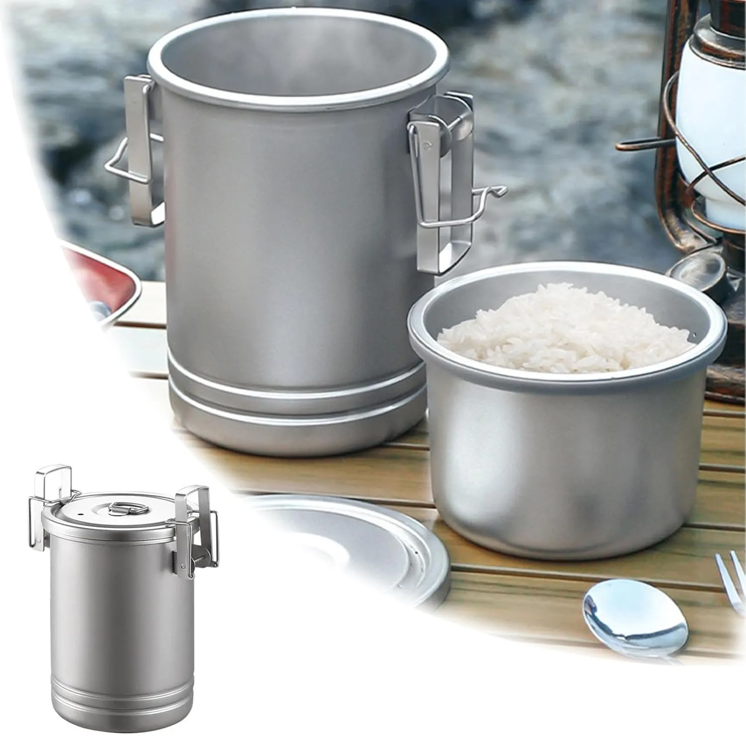 2025 New Upgrade Stainless Steels Steaming Pots, Outdoor Portable Camping Cookware Mess, Camping Hiking Rice Cooker,Travel Cooking Accessory
