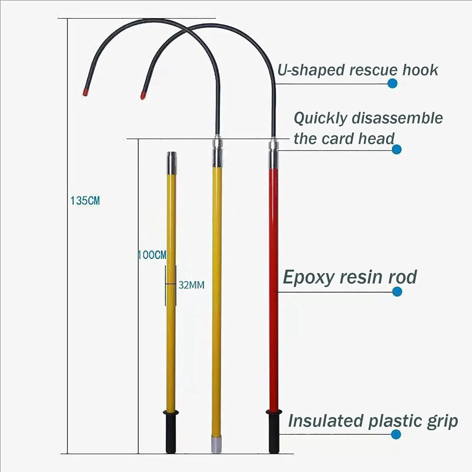2025 Rescue Hook, High Voltage Insulation Rescue Hook, Lightweight Anti Electric Shock Emergency Lifesaving Pole, for 35kv 110kv 220kv Electrical Gear