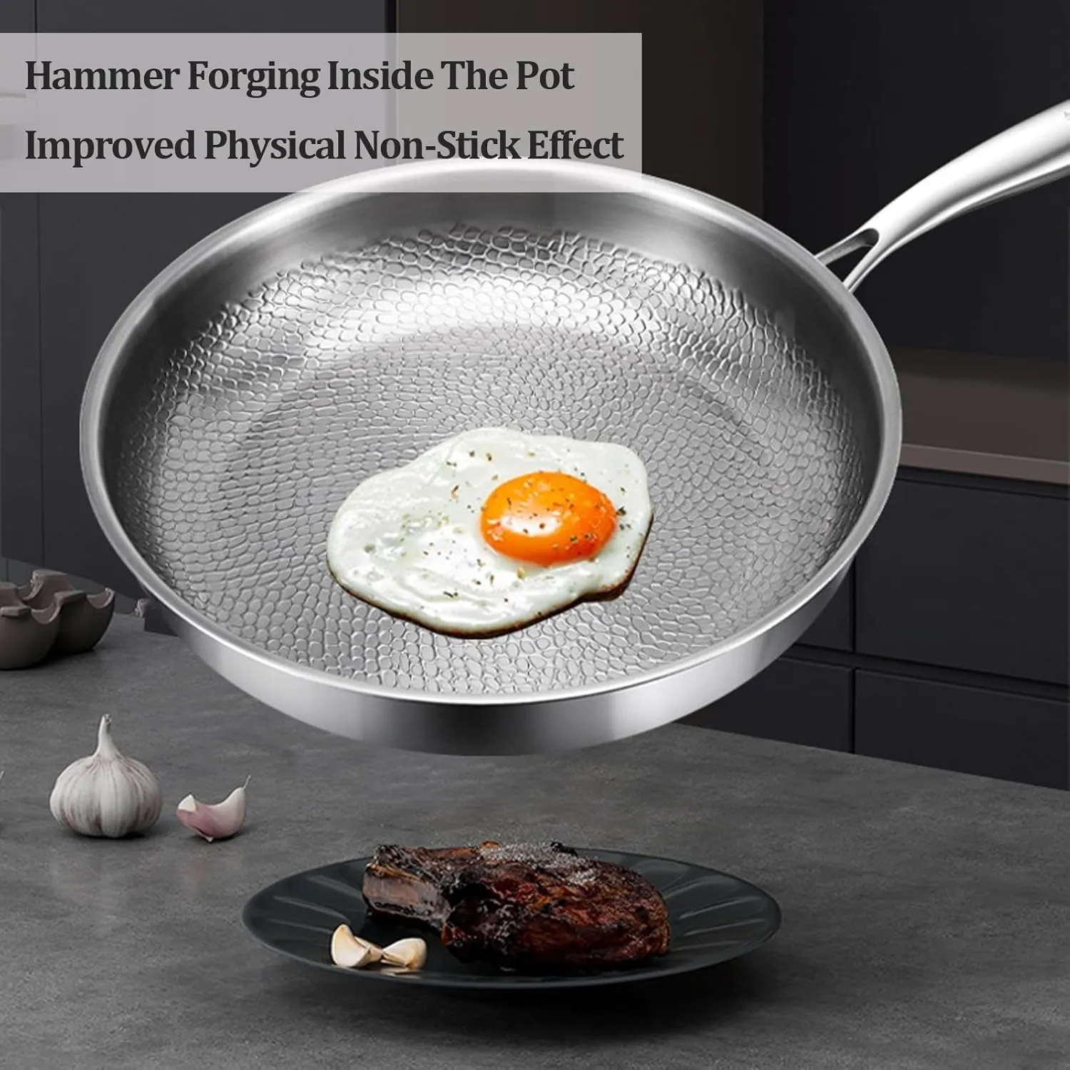 2025 Ultra-Durable Titanium Hammered Pan Pro with Lid, 100% Pure Titanium Multifunctional Scratch-Resistant Non Stick Nutri Pans (M 26cm/10.23in)