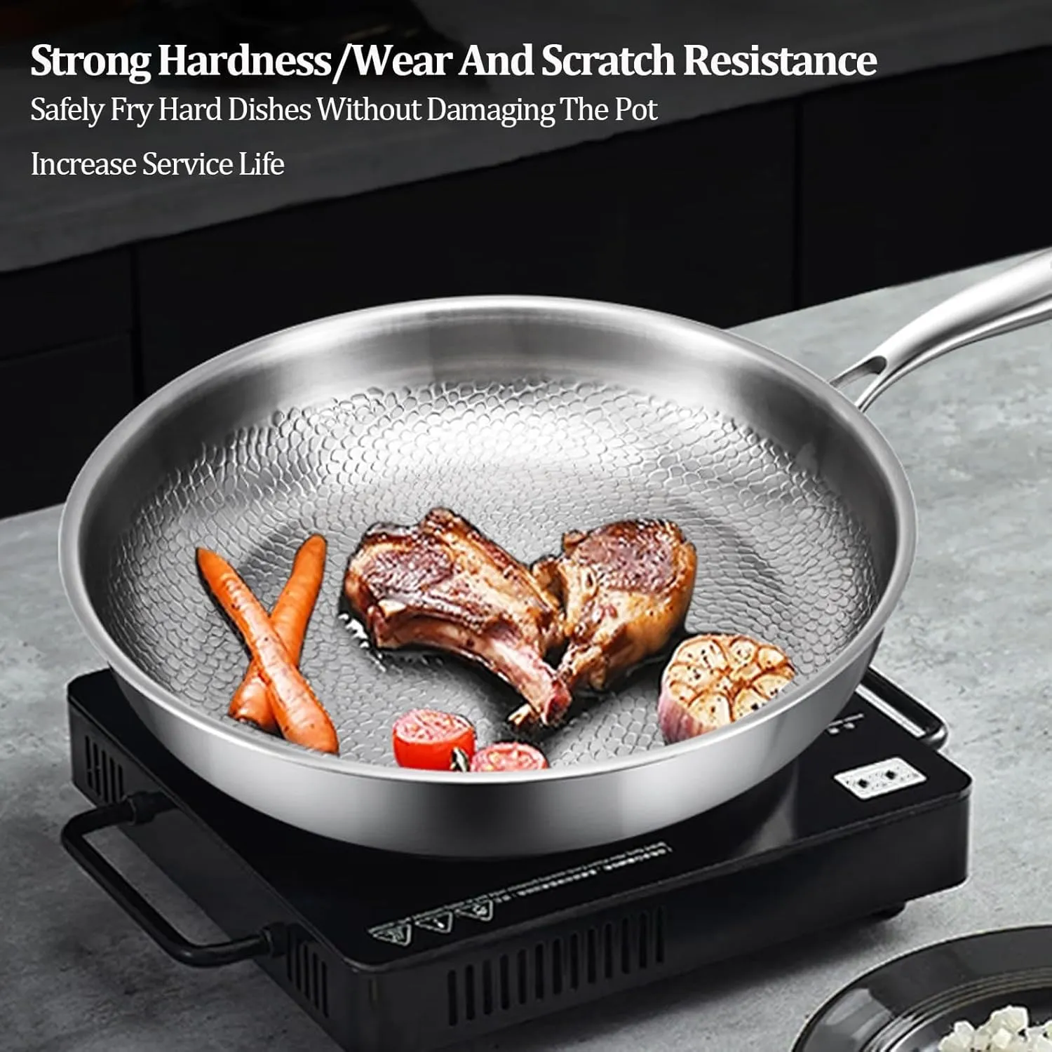 2025 Ultra-Durable Titanium Hammered Pan Pro with Lid, 100% Pure Titanium Multifunctional Scratch-Resistant Non Stick Nutri Pans (M 26cm/10.23in)