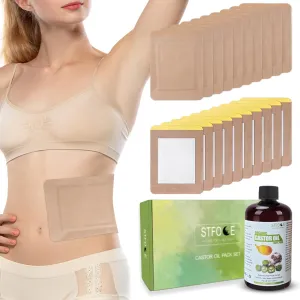 20pcs Castor Oil Pack Wrap, Organic Castor Oil Pack Self-Adhesive, 7.9"x5.5", No Leakage, No Wash, Portable (Oil Included) (1 Count (Pack of 21))