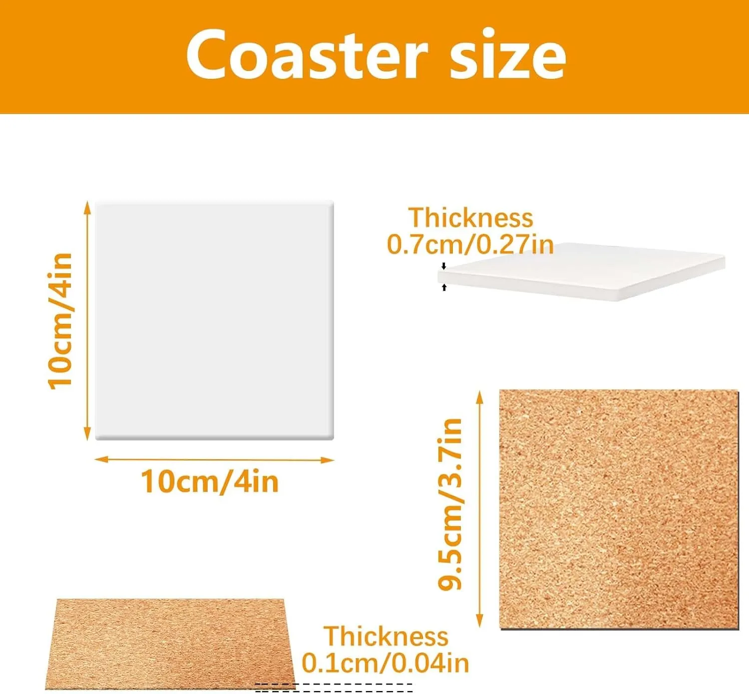 24 PCS Ceramic Tiles for Crafts 4x4 inches and self-Adhesive Cork mat ，unglazed Ceramic Coasters for Crafts,Use with Alcohol Ink or Acrylic Pouring Make Your Own DIY Coasters