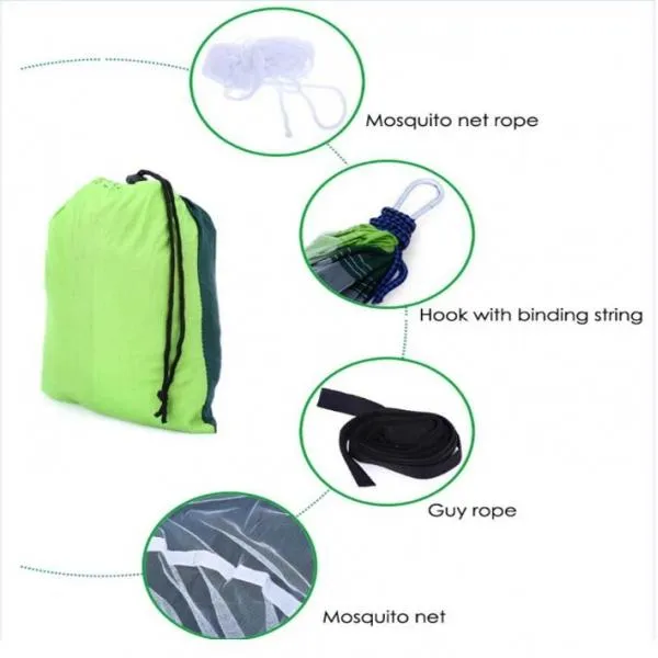 250 x 130cm Portable 1-Person Hammock with Anti-Mosquito Net Fruit Green & Dark Green